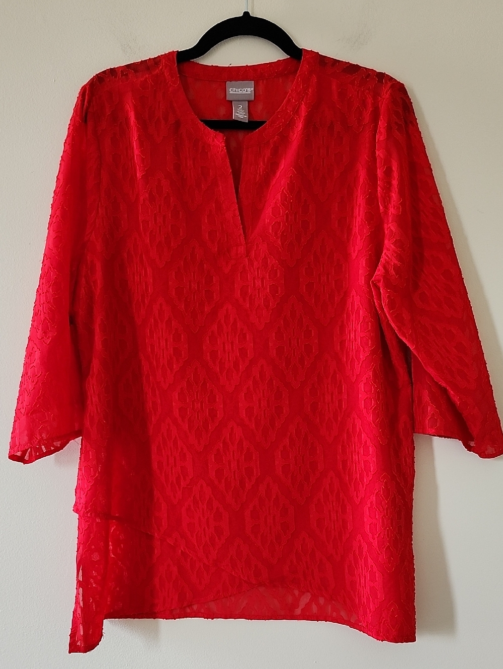 Chico's Red Lace Tunic Top - Size Large